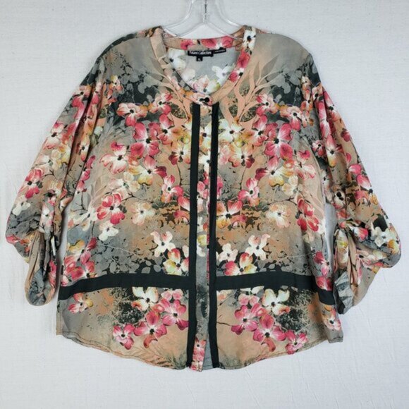 Tolani Collection 'ADELE' Blouse Top Floral Print Roll-Tab Sleeve Modal size XL - Picture 3 of 14